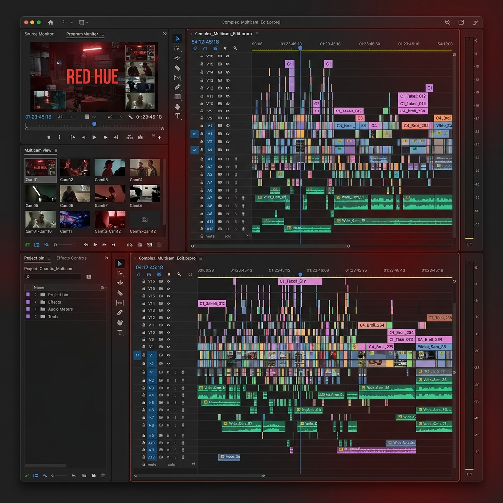 Messy multicamera edit in Premiere Pro